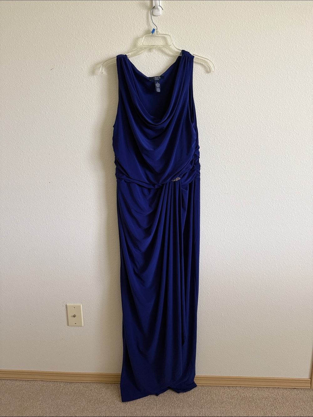 Chaps Royal Blue Draped Cowl Neck Wedding Guest Maxi Dress in Size 14.